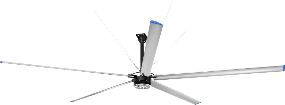 Ventilador de techo HVLS Bichen de cinco aspas visto desde abajo